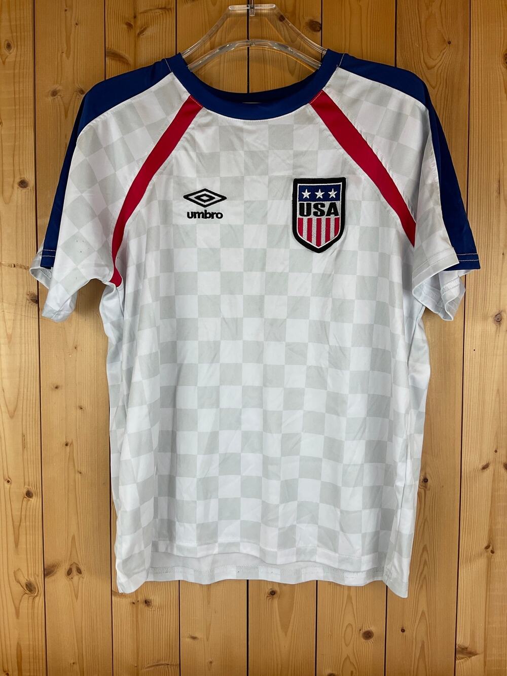 Umbro USA Soccer Jersey, White/Gray Checks - Size Youth XL